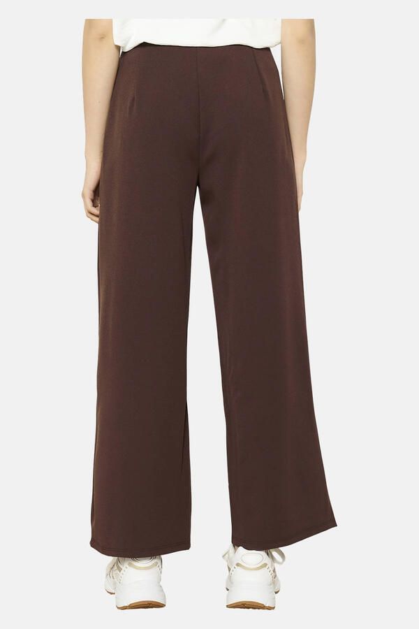 LOLALIZA wide leg high waist casual broek donkerbruin