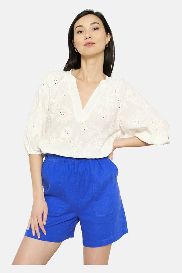 LOLALIZA wide leg high waist casual short blauw broderie