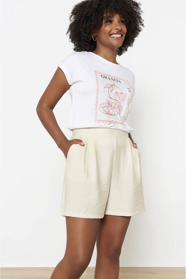 LOLALIZA wide leg high waist casual short ecru