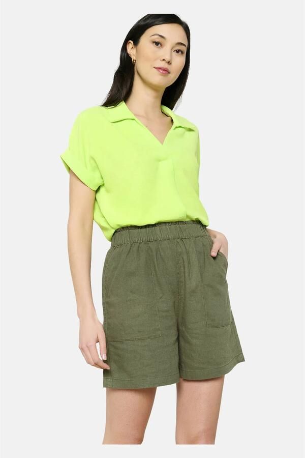 LOLALIZA wide leg high waist casual short kaki broderie