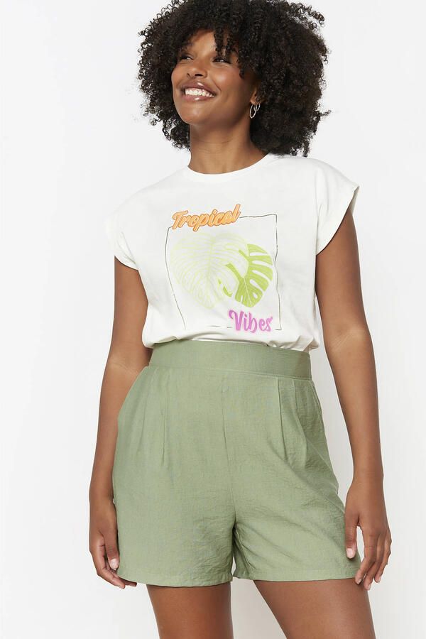LOLALIZA wide leg high waist casual short lichtkaki