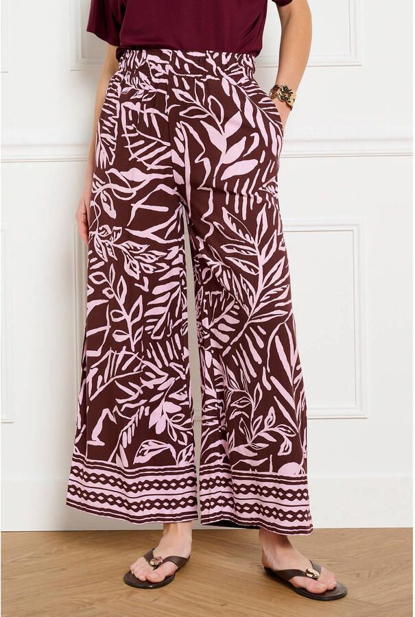 LOLALIZA wide leg high waist gebloemde broek donkerrood