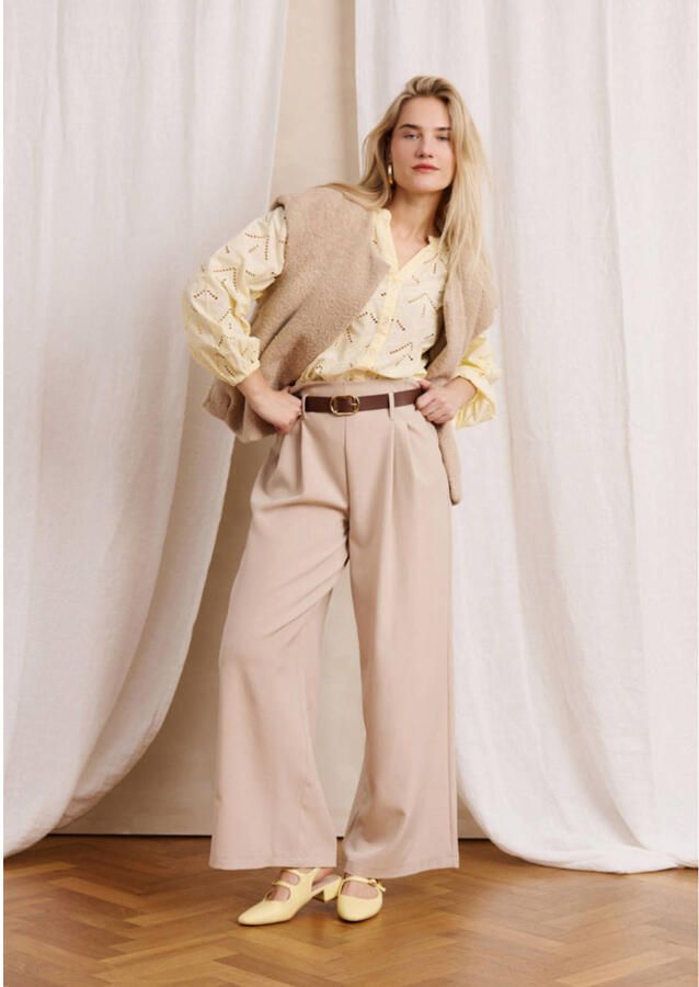 LOLALIZA wide leg high waist pantalon beige