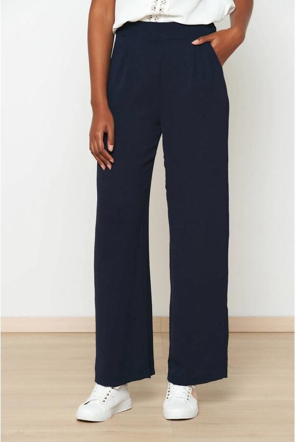 LOLALIZA wide leg high waist pantalon donkerblauw