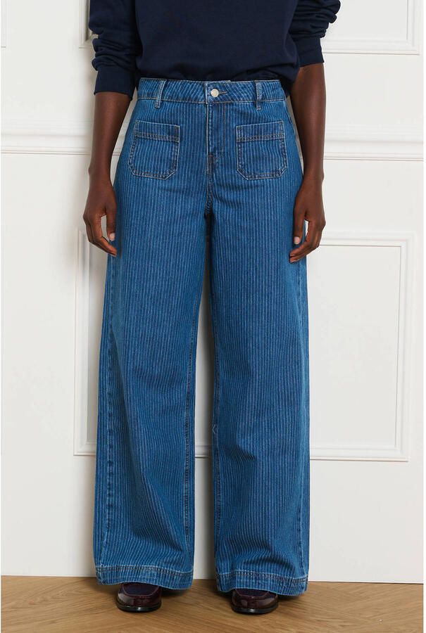 LOLALIZA wide leg jeans met krijtstreep mediumblauw