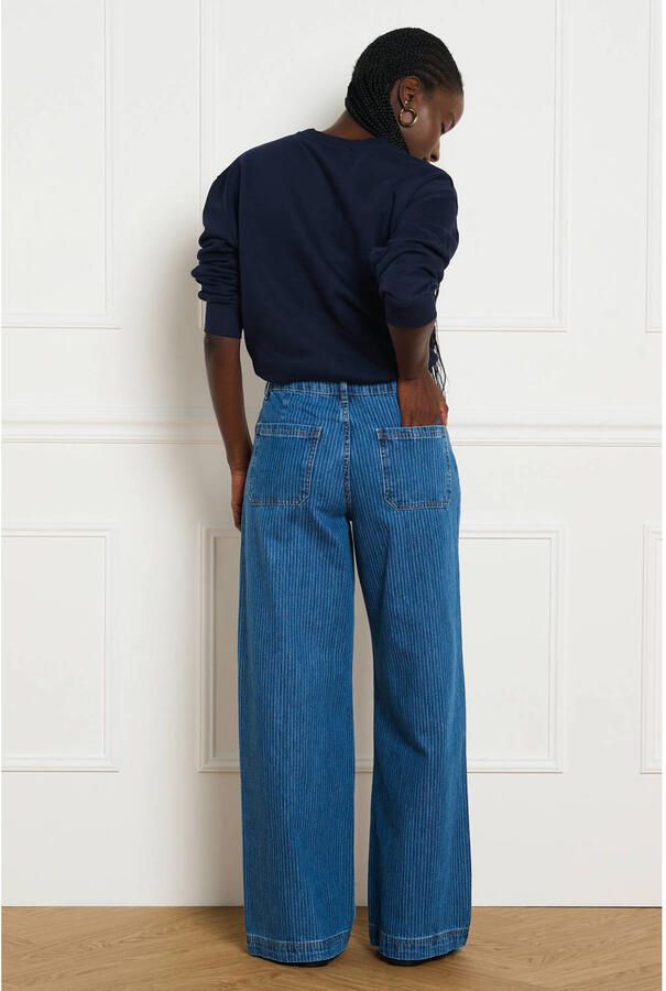 LOLALIZA wide leg jeans met krijtstreep mediumblauw - Foto 2