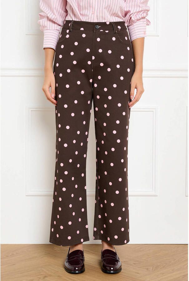 LOLALIZA wide leg jeans met stippen bruin