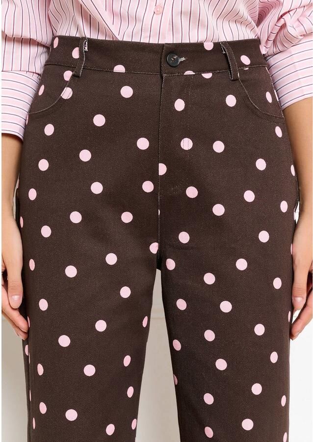 LOLALIZA wide leg jeans met stippen bruin - Foto 2