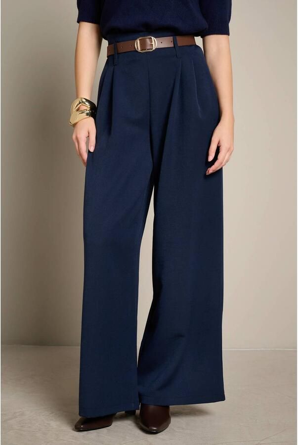 LOLALIZA wide leg pantalon met plooien marineblauw - Foto 2