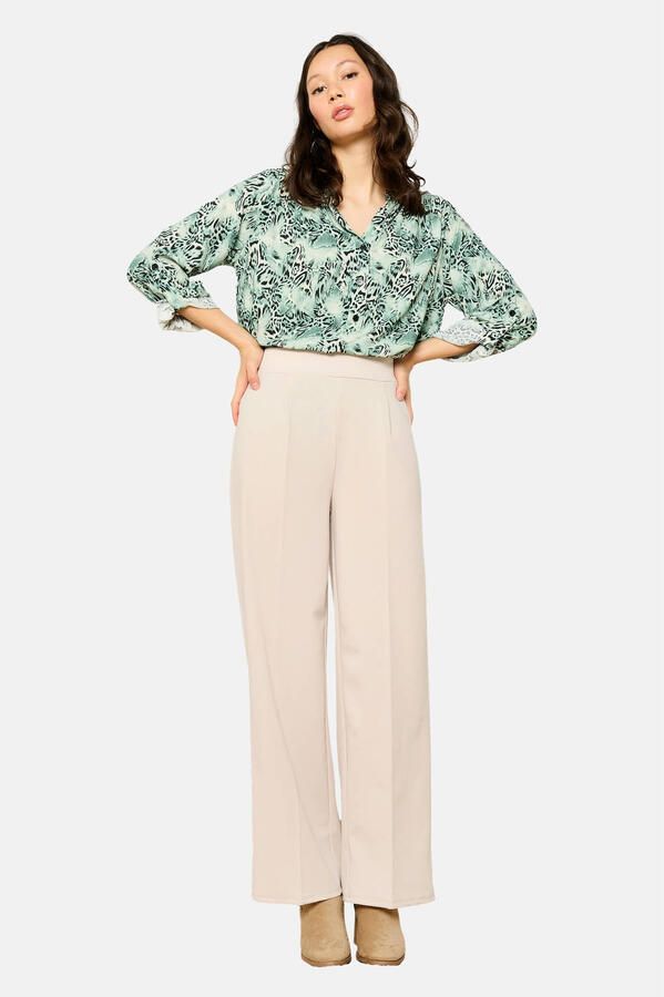 LOLALIZA wide leg regular waist broek beige