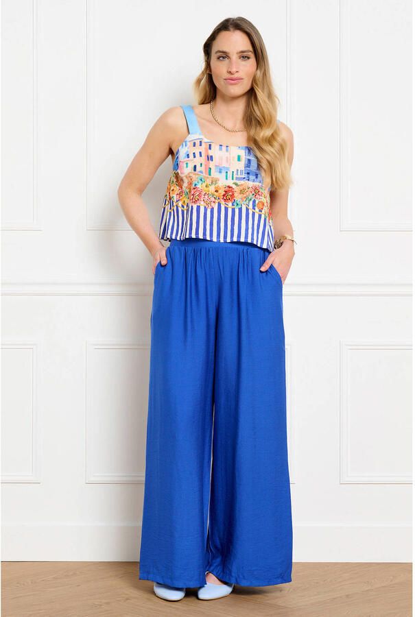 LOLALIZA wide leg regular waist broek blauw - Foto 2