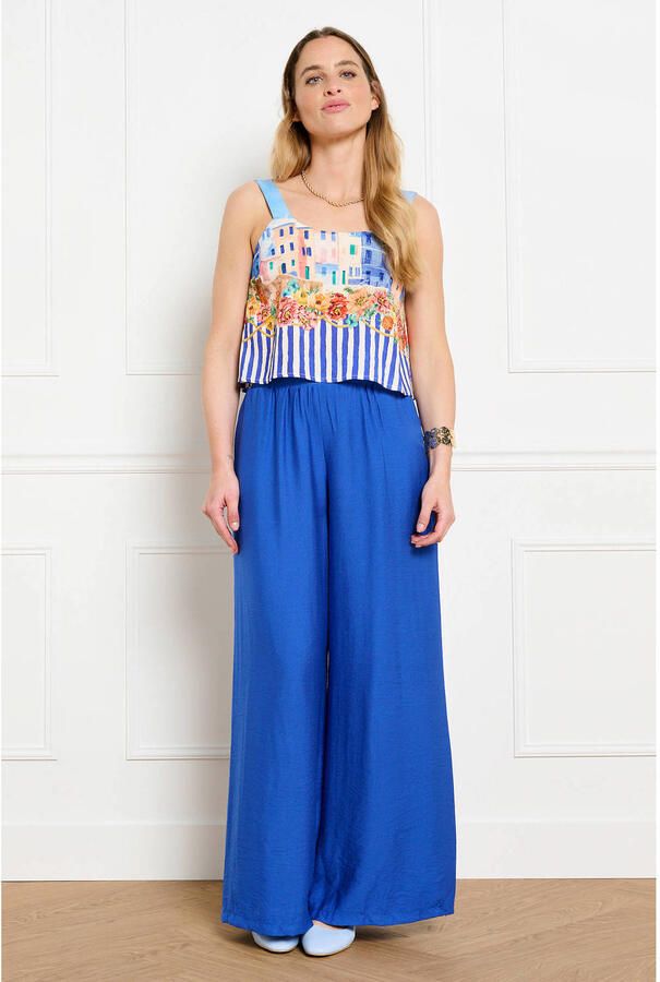 LOLALIZA wide leg regular waist broek blauw - Foto 3