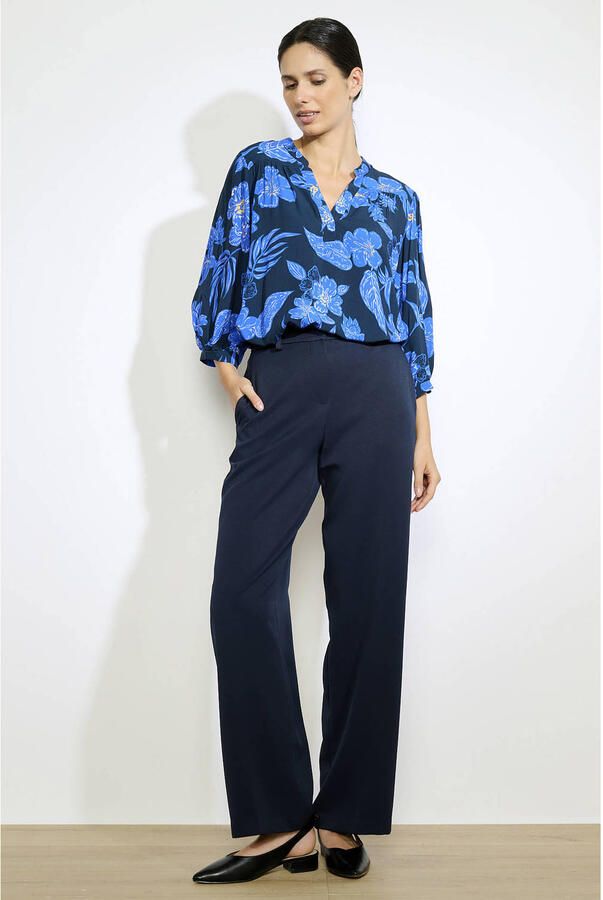 LOLALIZA wide leg regular waist broek donkerblauw