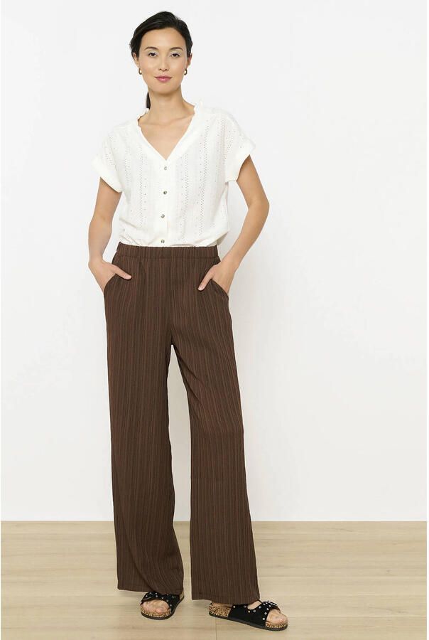 LOLALIZA wide leg regular waist broek donkerbruin