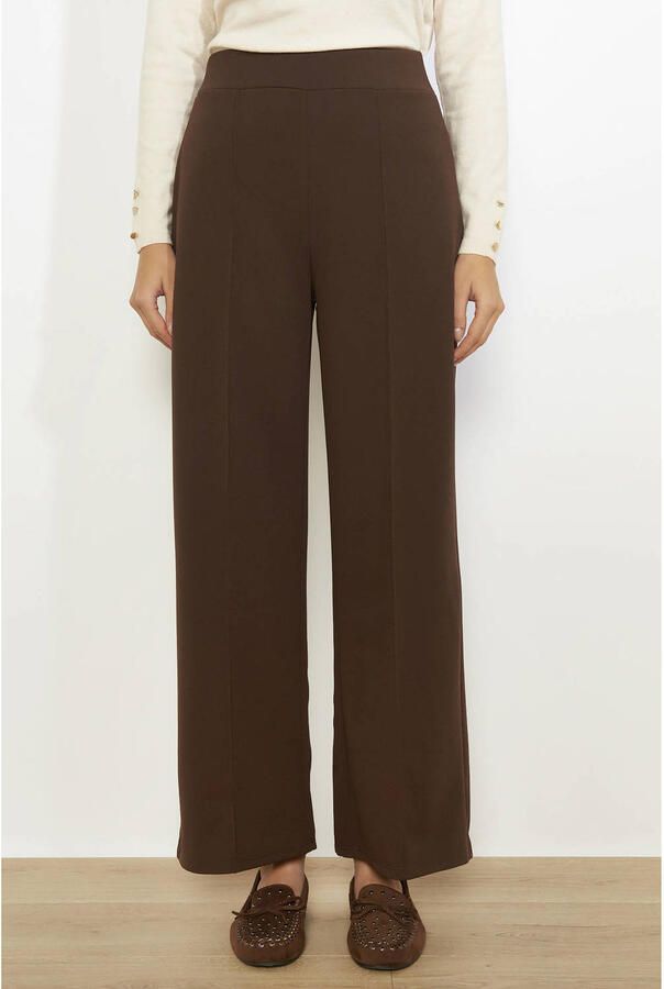 LOLALIZA wide leg regular waist broek donkerbruin
