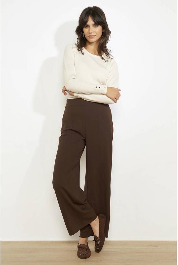 LOLALIZA wide leg regular waist broek donkerbruin - Foto 2