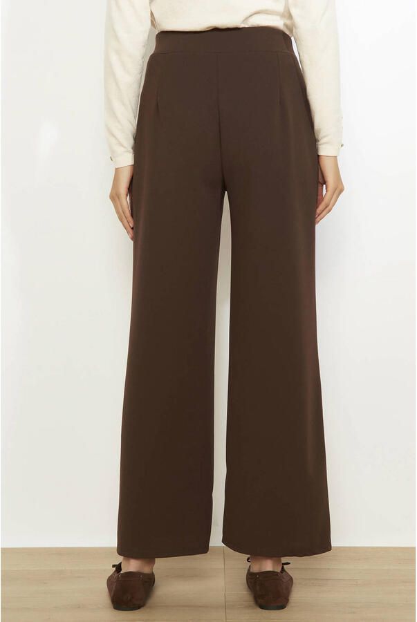 LOLALIZA wide leg regular waist broek donkerbruin - Foto 3