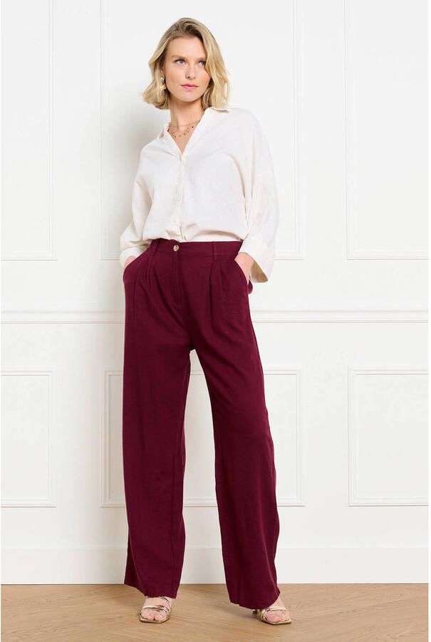 LOLALIZA wide leg regular waist broek donkerrood