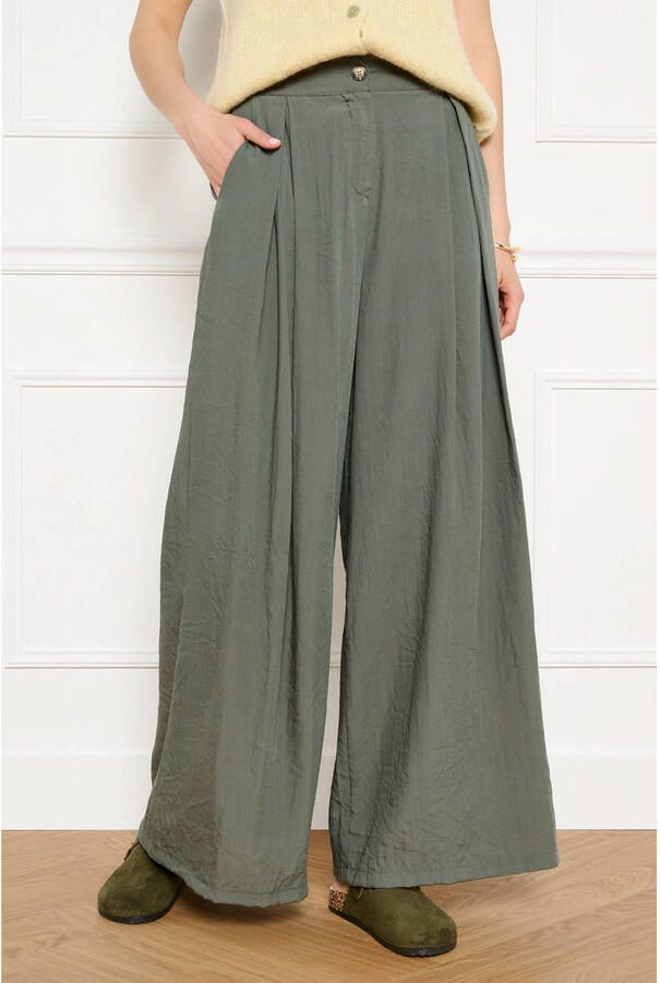 LOLALIZA wide leg regular waist broek lichtkaki