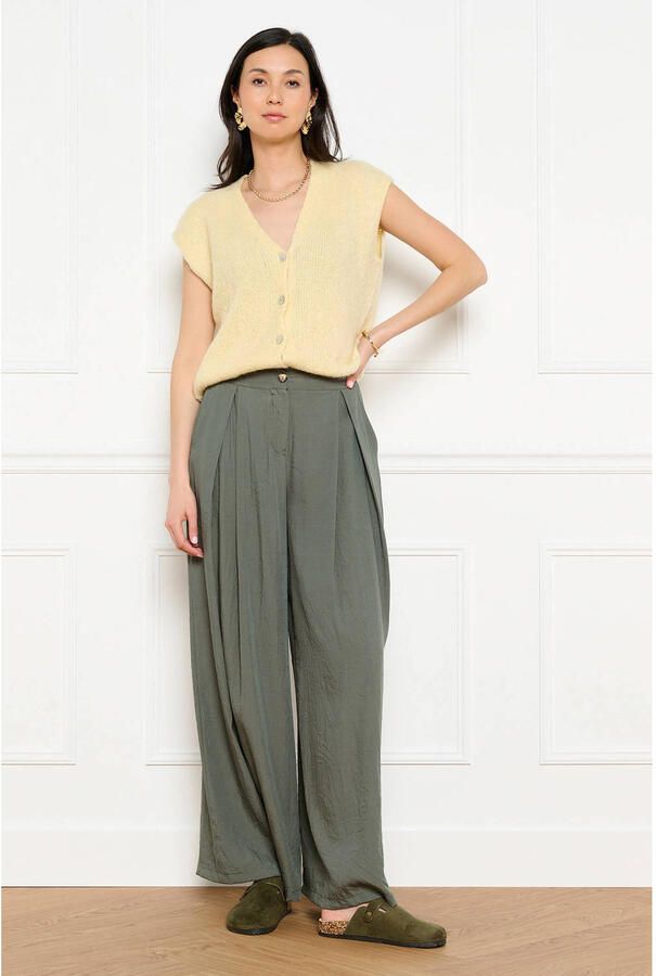 LOLALIZA wide leg regular waist broek lichtkaki - Foto 2