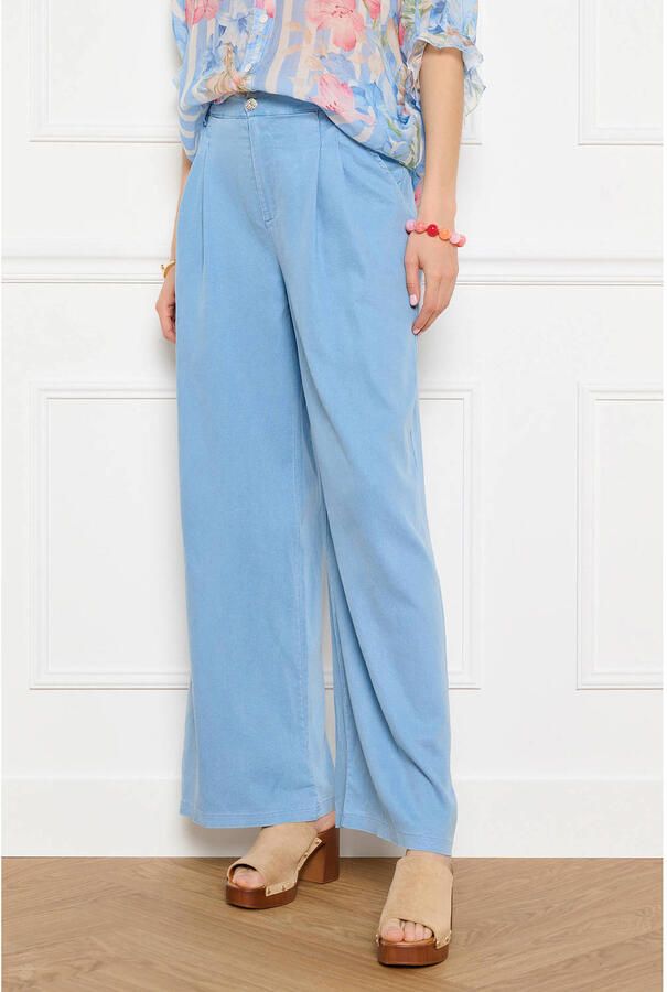 LOLALIZA wide leg regular waist broek light blue denim