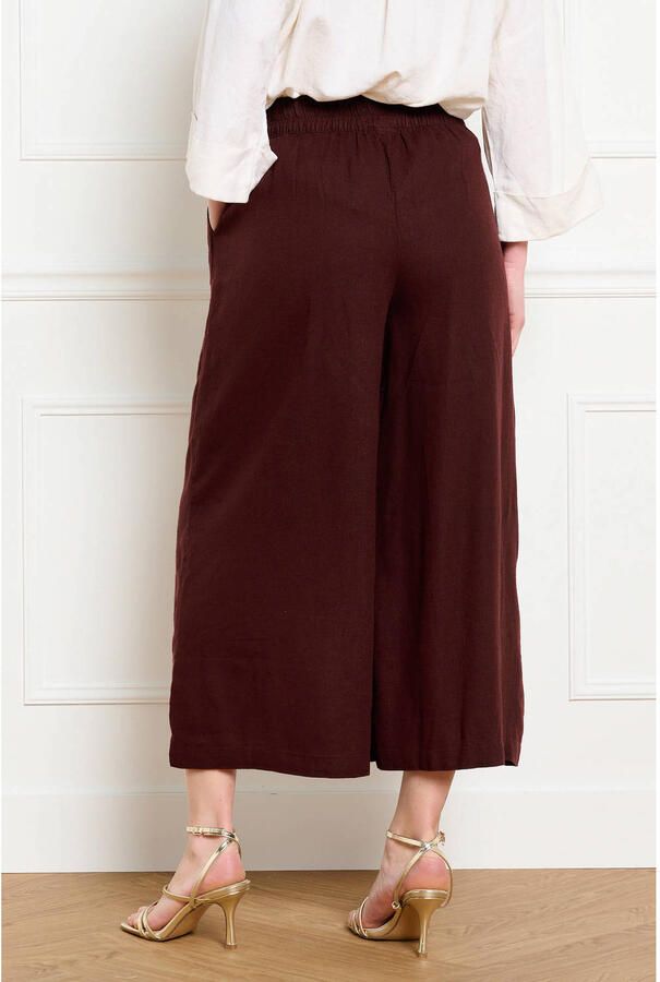 LOLALIZA wide leg regular waist broek met linnen donkerrood