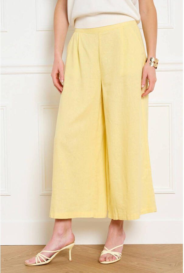LOLALIZA wide leg regular waist broek met linnen geel
