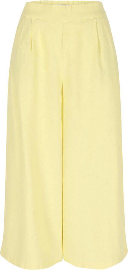 LOLALIZA wide leg regular waist broek met linnen geel - Foto 3