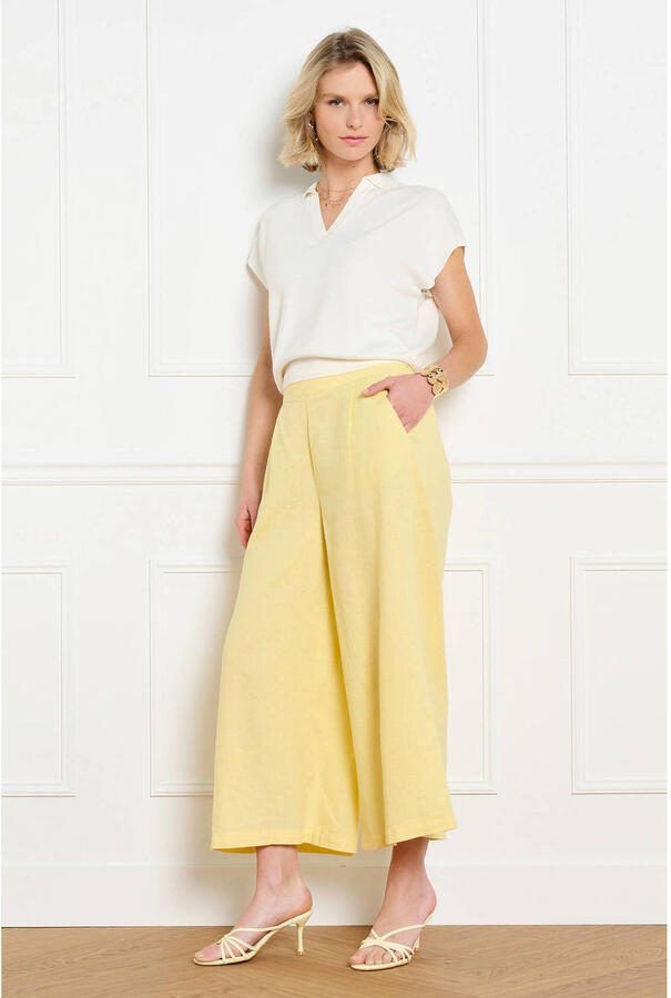 LOLALIZA wide leg regular waist broek met linnen geel - Foto 2