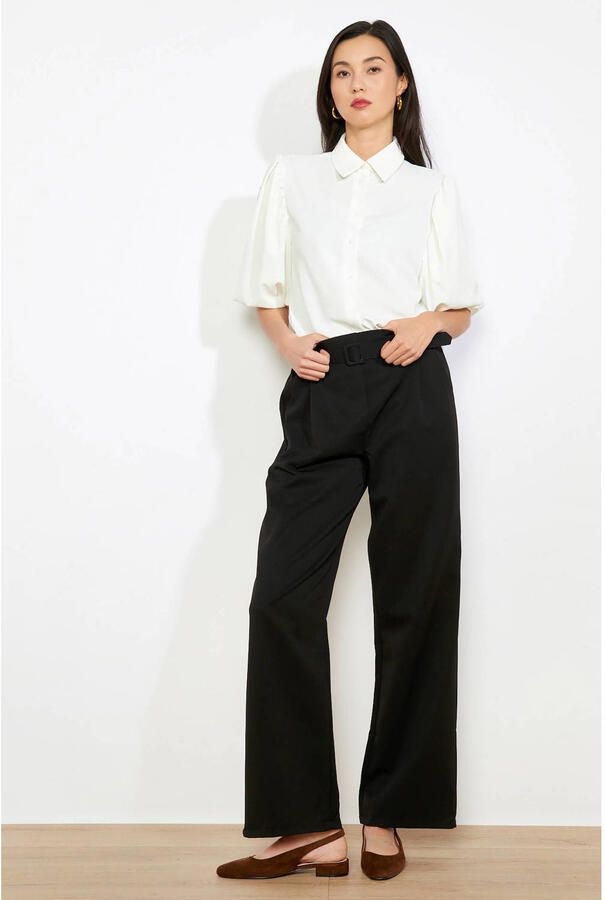 LOLALIZA wide leg regular waist broek zwart - Foto 3