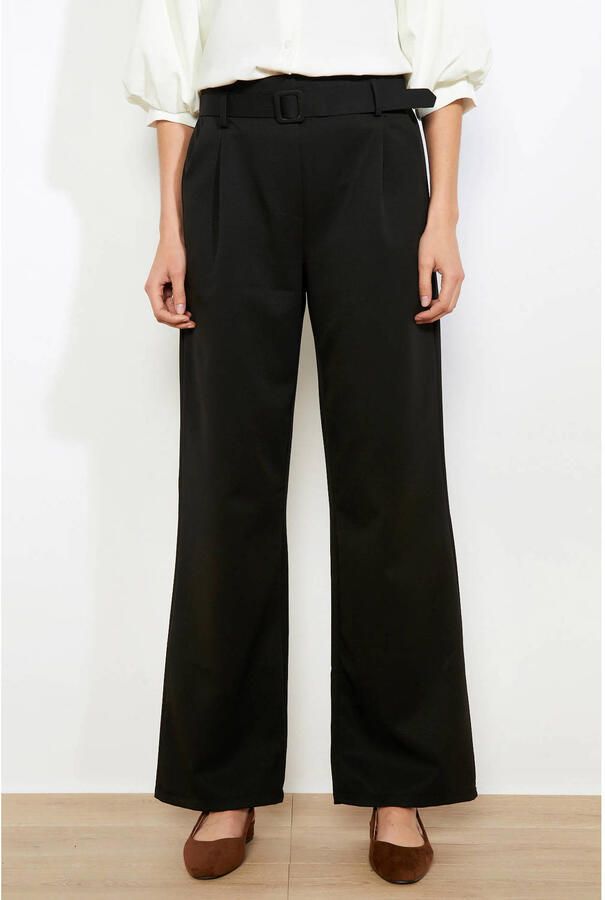LOLALIZA wide leg regular waist broek zwart