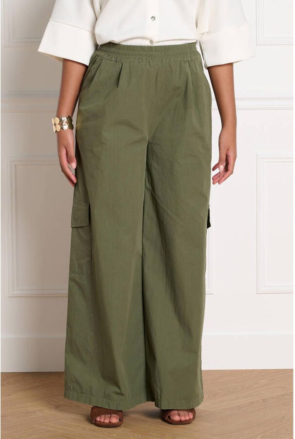 LOLALIZA wide leg regular waist cargobroek kaki