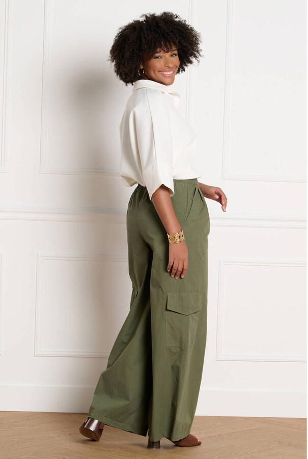 LOLALIZA wide leg regular waist cargobroek kaki - Foto 2