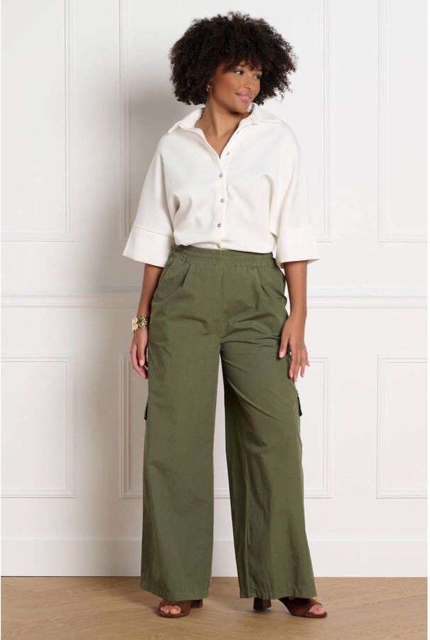 LOLALIZA wide leg regular waist cargobroek kaki - Foto 3