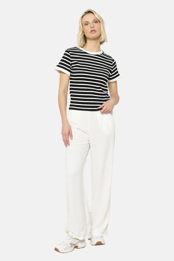 LOLALIZA wide leg regular waist casual broek ecru