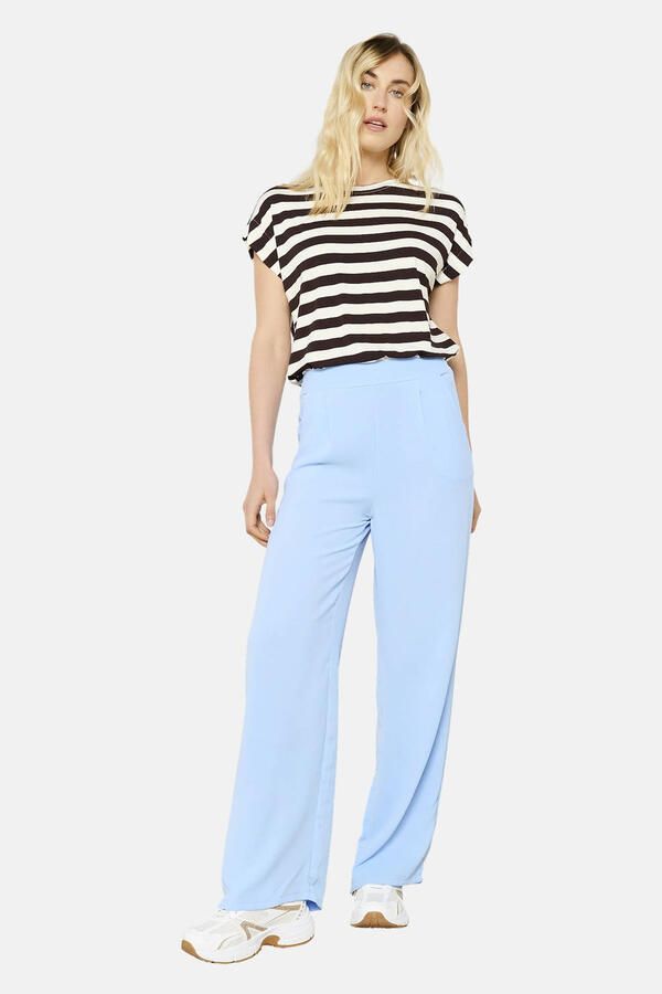 LOLALIZA wide leg regular waist casual broek lichtblauw