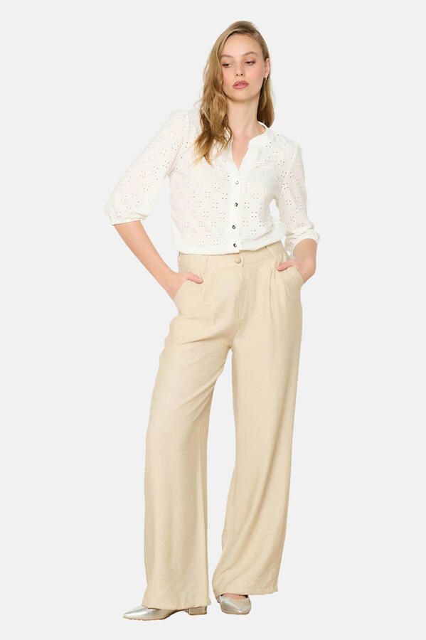 LOLALIZA wide leg regular waist pantalon beige