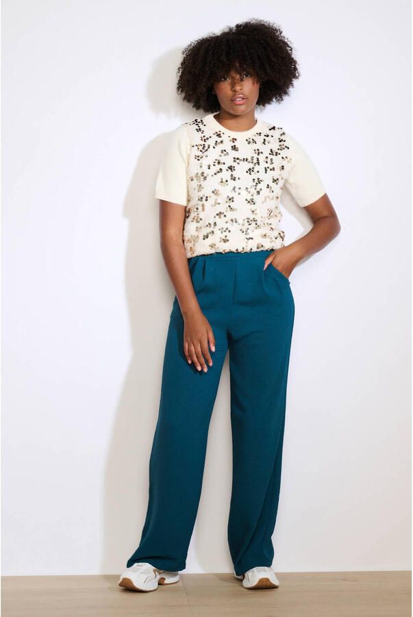 LOLALIZA wide leg regular waist pantalon petrol - Foto 3