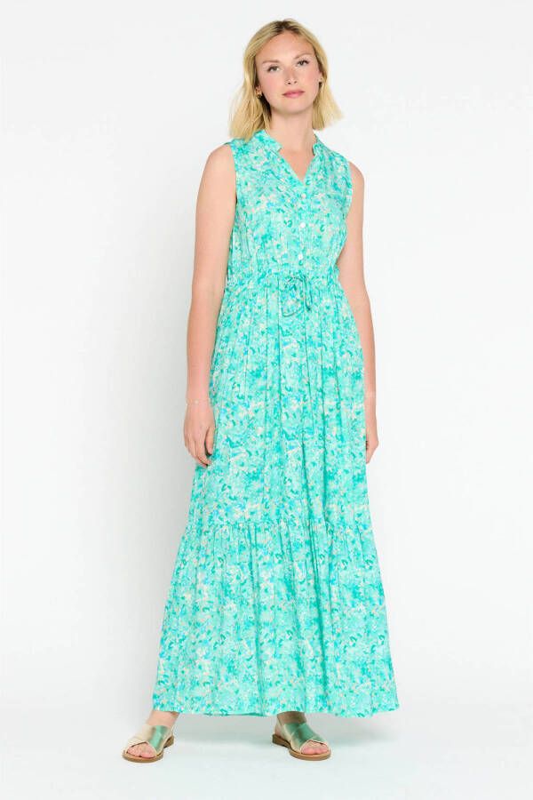 LOLALIZA maxi jurk met all over print en volant turquoise