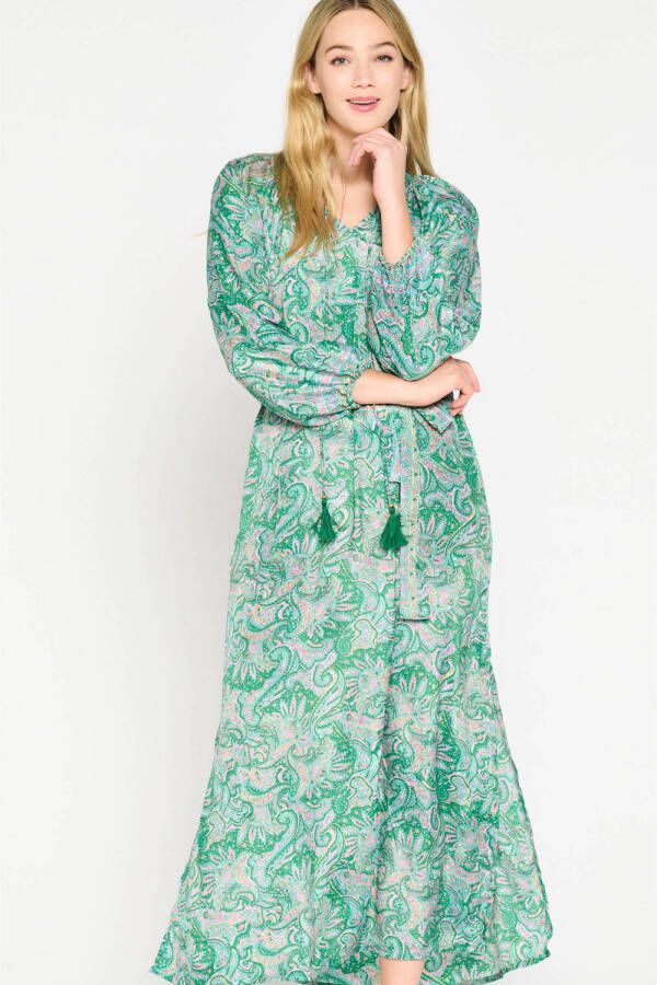 LOLALIZA maxi jurk met paisleyprint en ceintuur groen