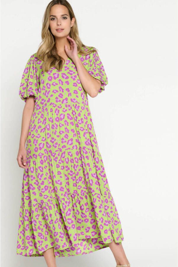 LOLALIZA midi-jurk met dierenprint groen paars