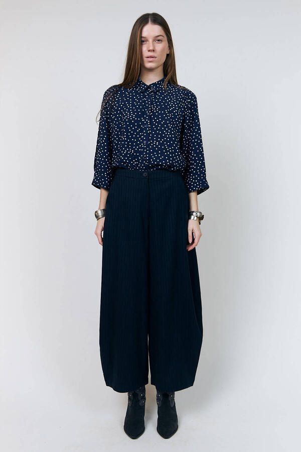 Lollys Laundry ballonbroek met krijtstreep donkerblauw