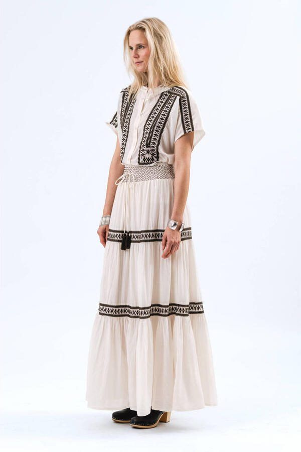 Lollys Laundry Geborduurd overhemd met donkerbruine details Beige Dames - Foto 3
