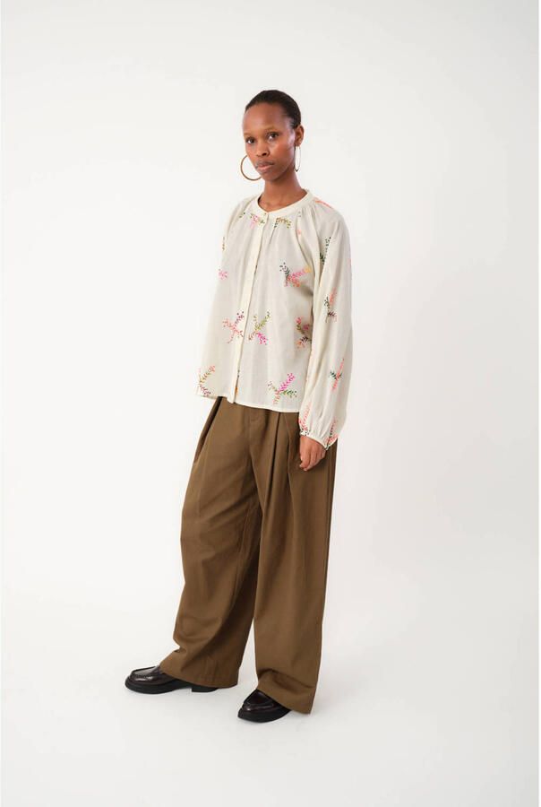 Lollys Laundry Blouse met borduursels Hailey naturel