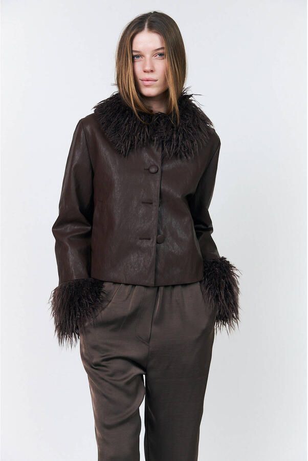 Lollys Laundry faux fur jas bruin
