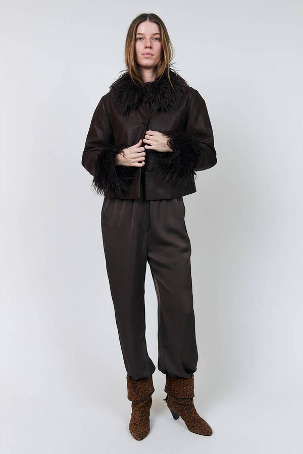 Lollys Laundry faux fur jas bruin - Foto 3