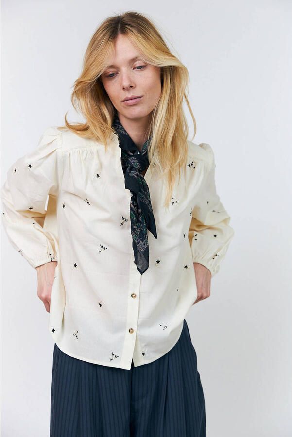 Lollys Laundry gebloemde blouse met ruches ecru