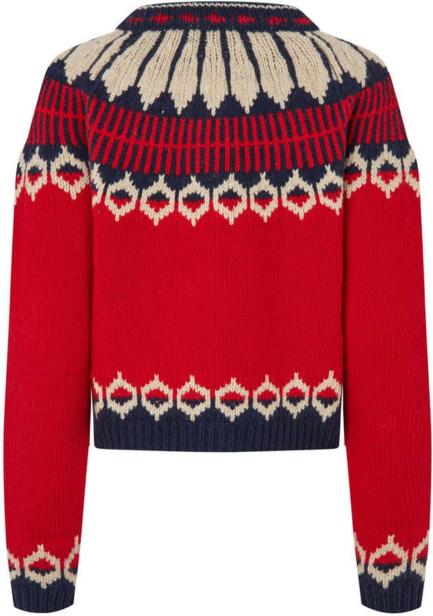 Lollys Laundry gebreid vest met print en wol rood donkerblauw ecru - Foto 2