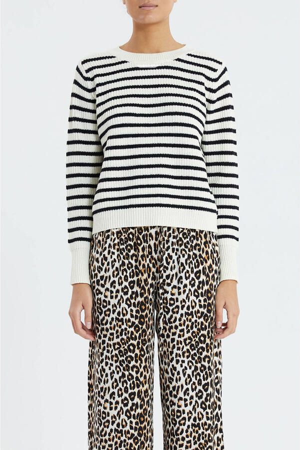 Lollys Laundry Gestreepte Gebreide Trui Donkerblauw Beige Dames - Foto 7
