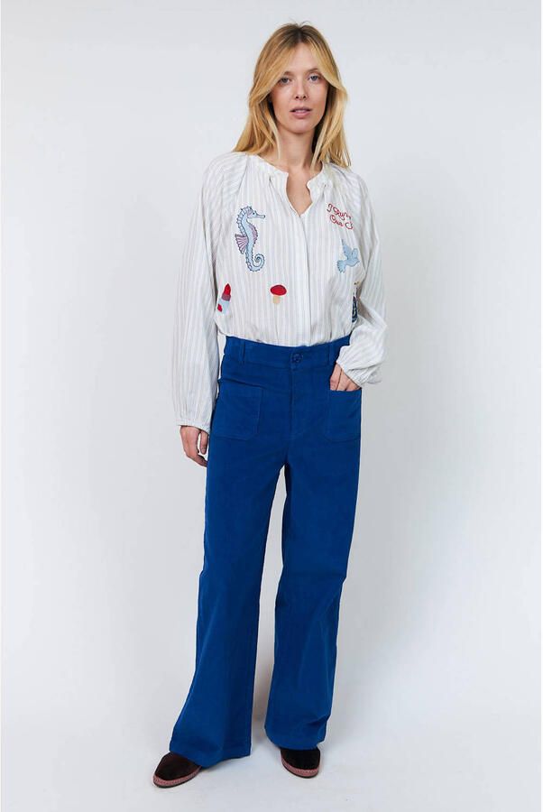 Lollys Laundry gestreepte blouse met borduursels ecru - Foto 2